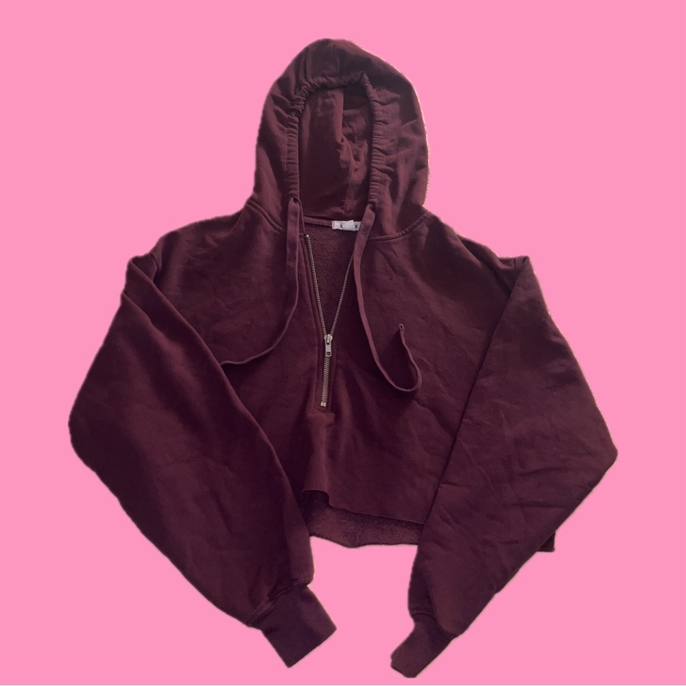 garage burgundy cropped quarter zip